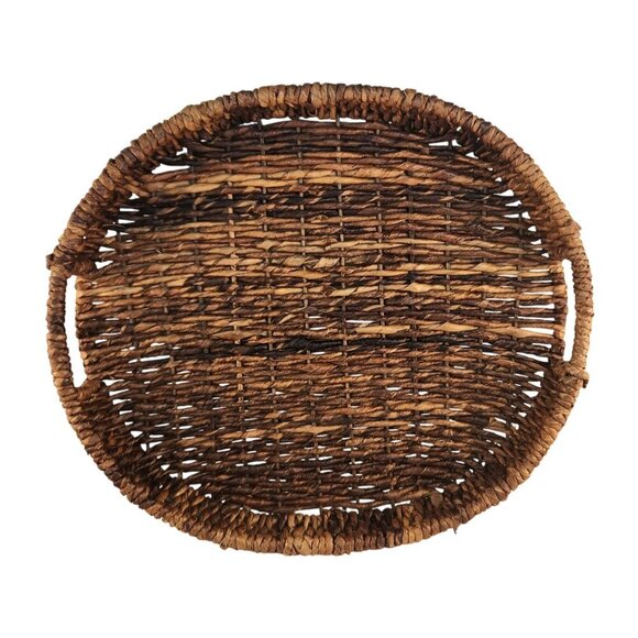 Oval Woven Basket Serving Tray With Handles For Rustic Home Decor Or Serving - Picture 1 of 7